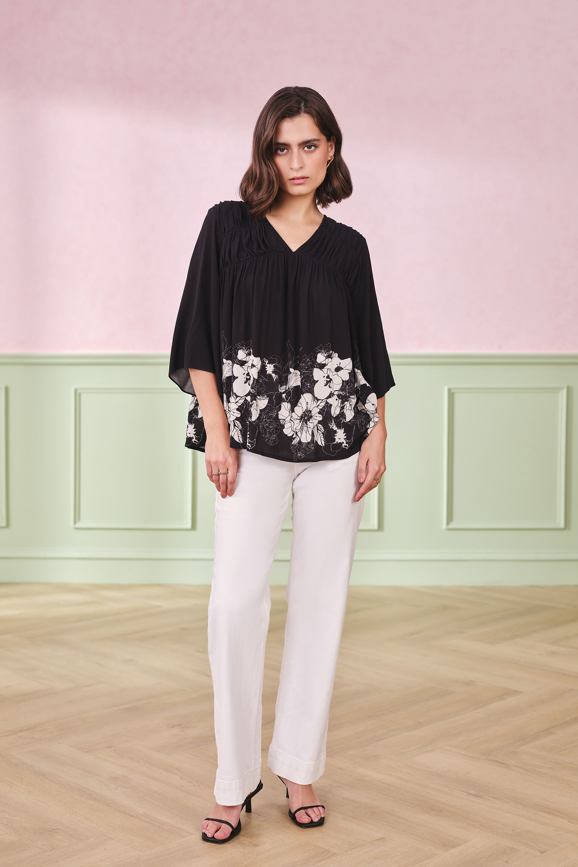 Pearly Blooms Viscose Top, Black, image 2